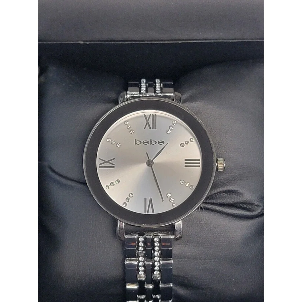 BEBE Silver Tone Diamond Accent Women's‎ Watch New In Box Stainless Steel Bezel